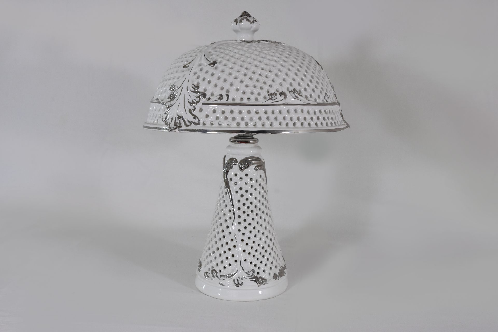 Ceramic Table Lamp Handmade In Italy, Pierced Ceramic Table Lamp