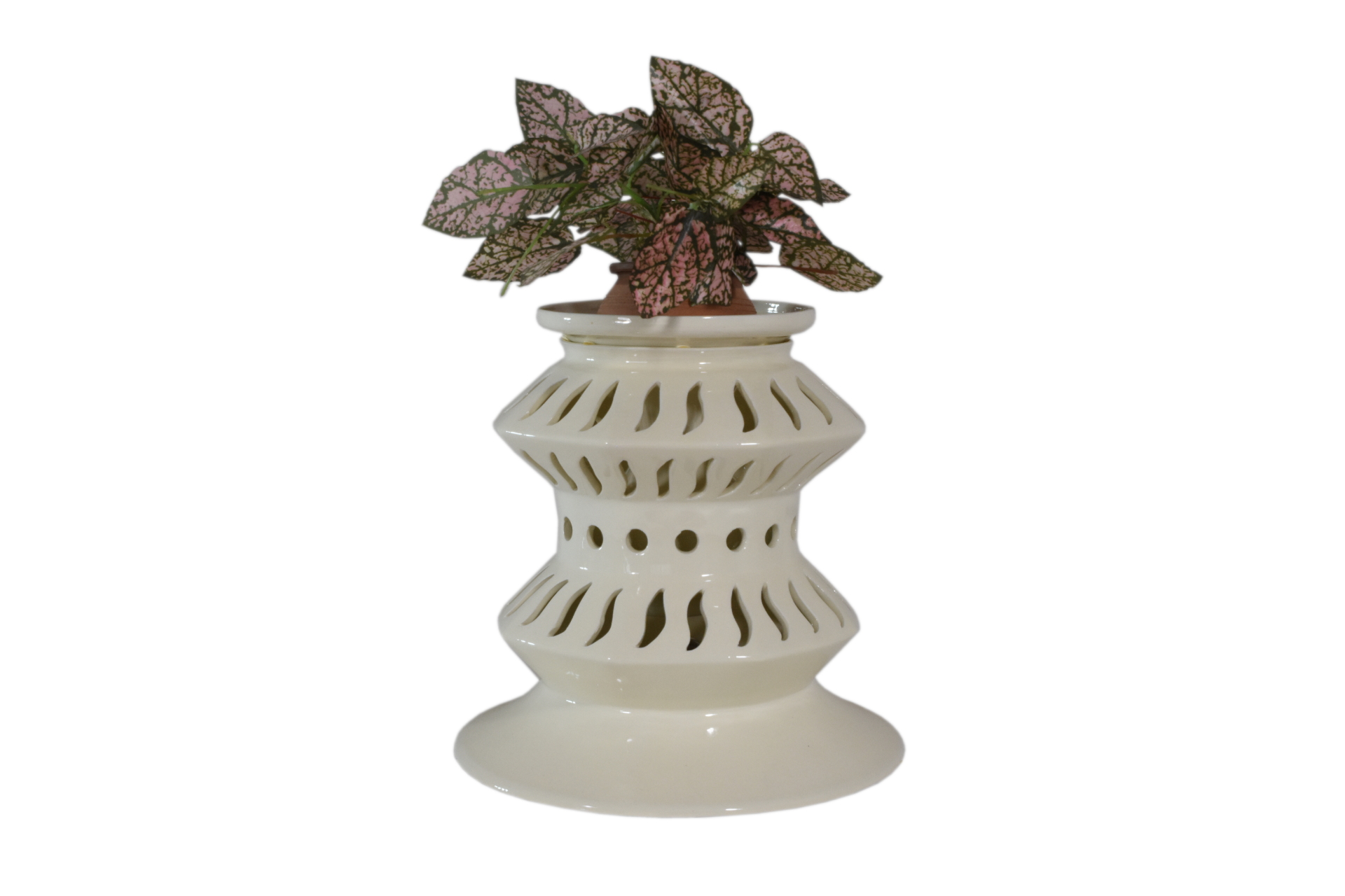 Voortdurende picknick Verdragen Blumentopf Lampe in perforierter Keramik, in Säulen Form , handgefertigt in  Italien.