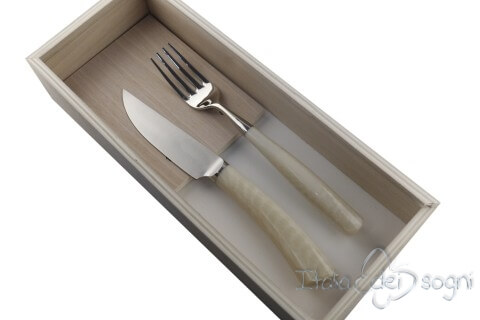 pair of Rustic cutlery, ivory resin