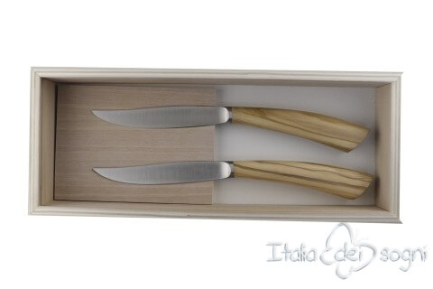 2 piece Noble steak knives, olive wood