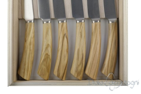 6 piece Rustic steak knives, olive wood