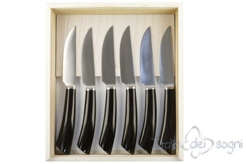 6 piece Rustic steak knives, black resin