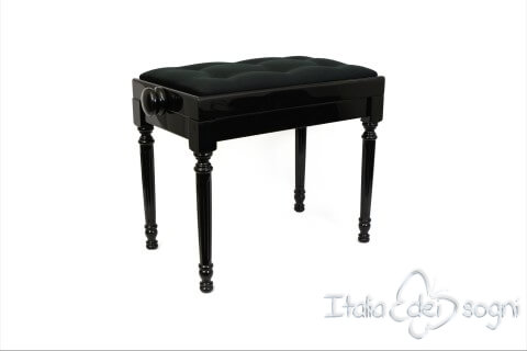 Small Bench for Piano "Bellini" - Black Velvet with Buttons