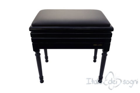 Small Bench for Piano "Carulli" - Real Leather Black