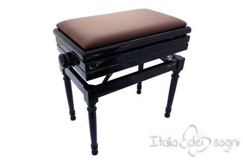 Small Bench for Piano "Carulli" - Real Leather Brown