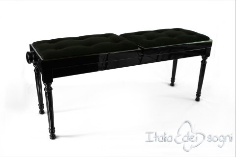 Small Bench for Piano "Pergolesi" - Black Velvet with Buttons